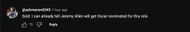 A screenshot of a comment on the Deliver Me From Nowhere trailer (Image via YouTube)